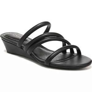 Life Stride Wedge Strappy Slip On Sandal Black 9M
